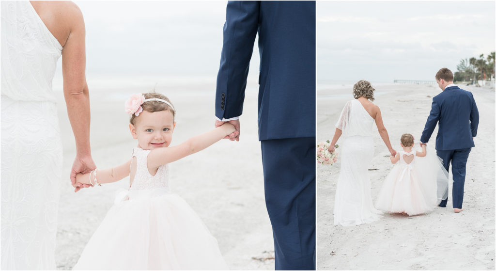 charlotte wedding photographers destination wedding in tampa florida flower girl walk on beach