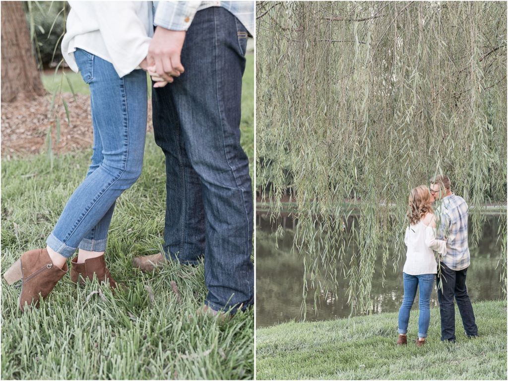 charlotte engagement photography shot of couple holding hands under willow tree in charlotte, nc