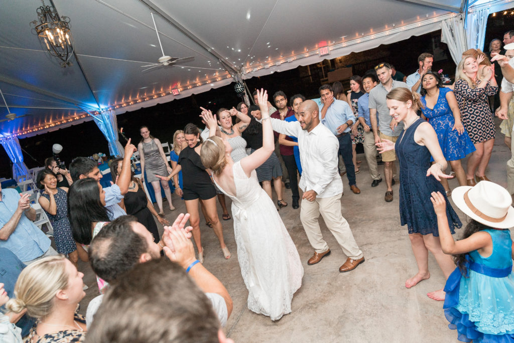 charleston wedding photographer shot of reception party at the island house
