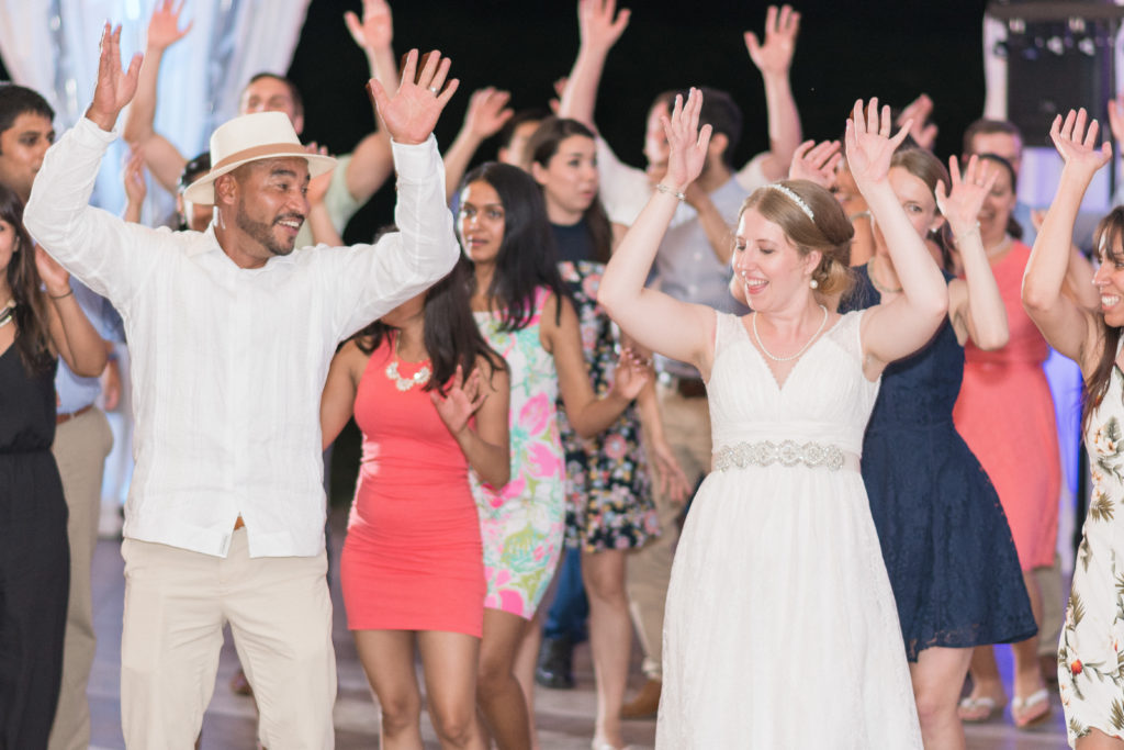 charleston wedding photographer shot of dancing at reception in the island house
