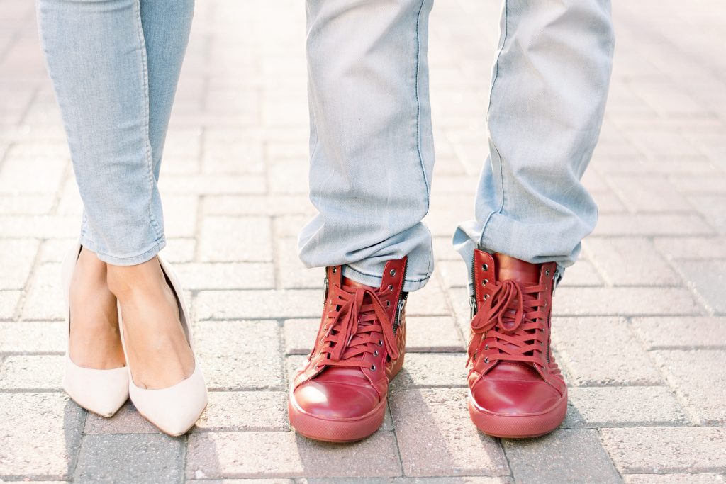 charlotte Engagement Photography Romare Bearden Park shot of red shoes and nude high heels bride to be