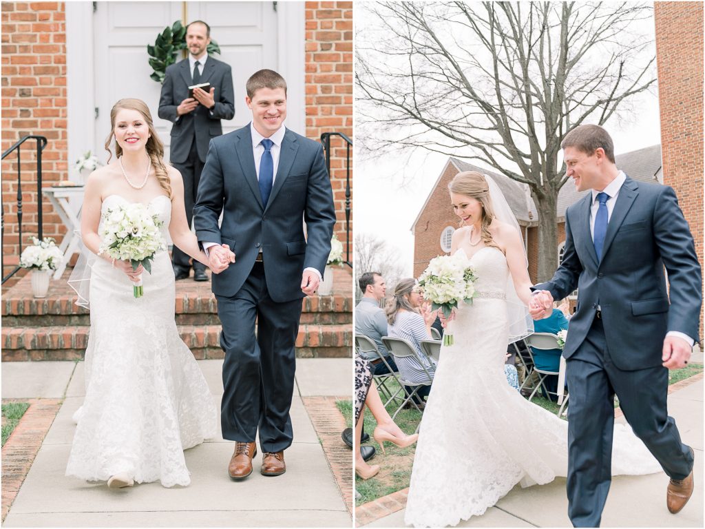 Wedding Photographer in Charlotte NC South Park Forrest Hill Church bride and groom exit ceremony in front of brick church