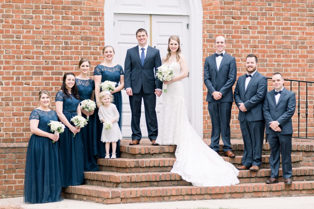 Wedding Photographer in Charlotte NC South Park Forrest Hill Church bridal party formal portrait