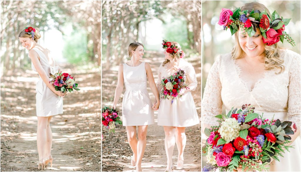 charlotte LGBTQ wedding photographer wedding inspiration bouquet sun flare bright and airy Alyssa Frost Photography