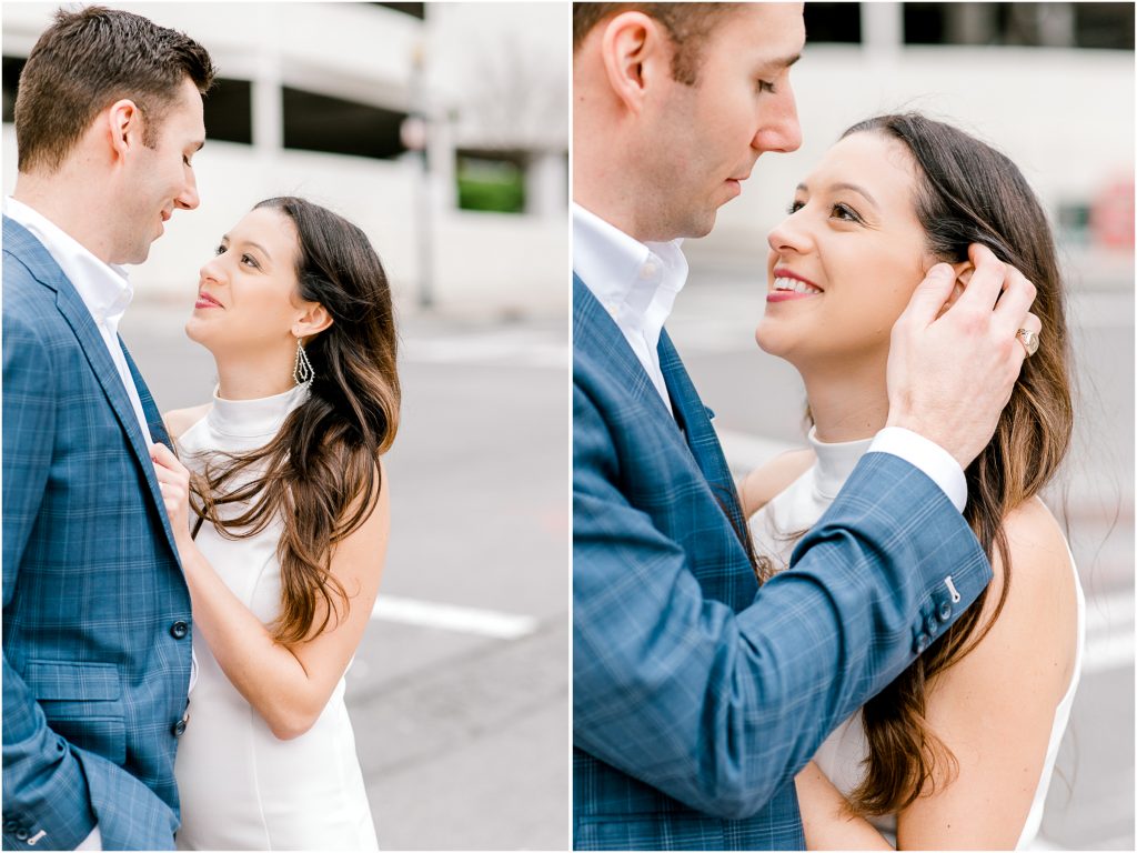 Uptown Charlotte Engagement Session Charlotte Wedding Photographer Mint Museum Charlotte Convention Center