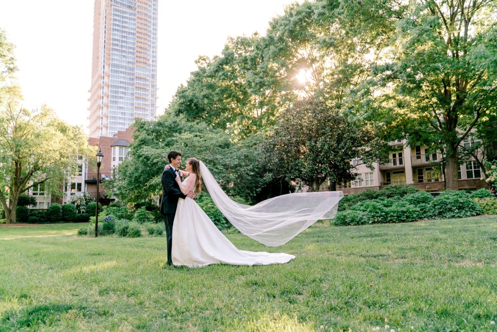 uptown Charlotte bride and groom