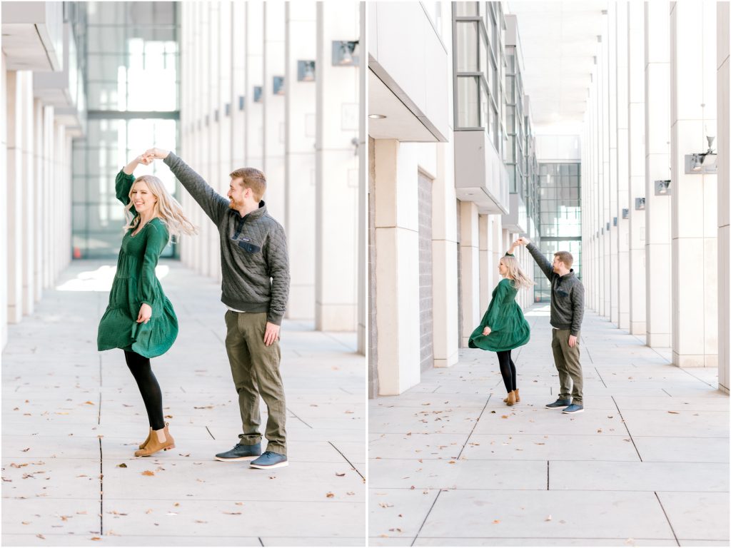fall uptown charlotte engagement session convention center
