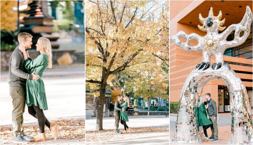 fall uptown charlotte engagement session