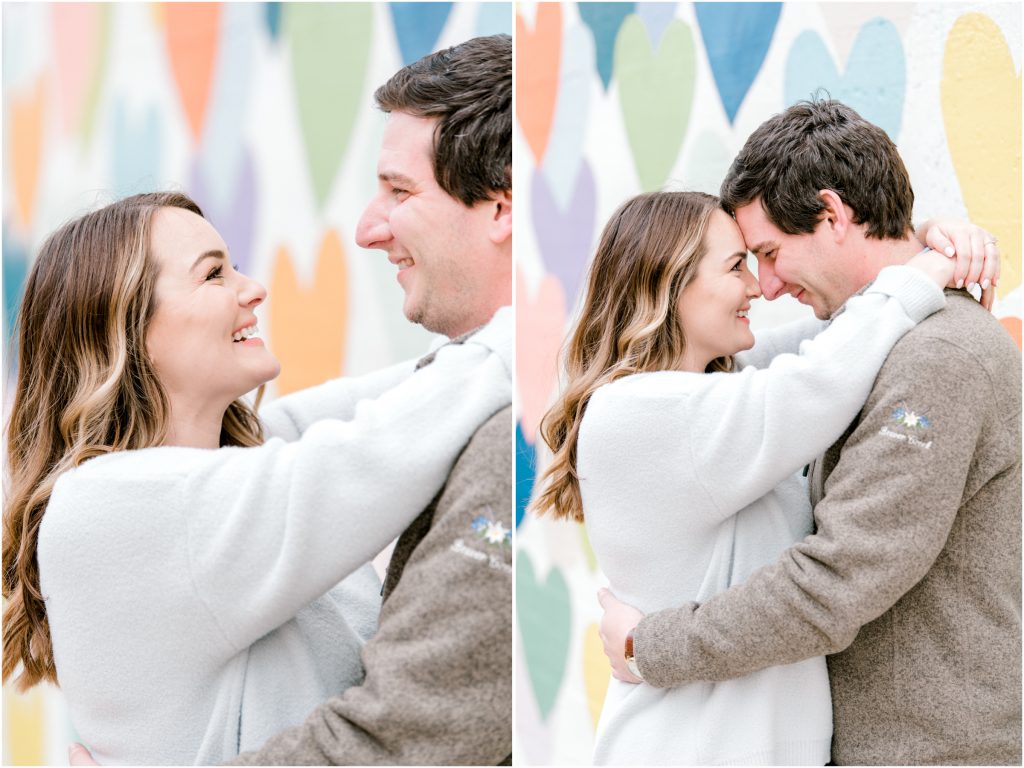 South End Charlotte Engagement Photo Confetti Hearts Wall