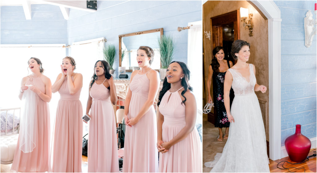 Bridesmaids and bride first look
