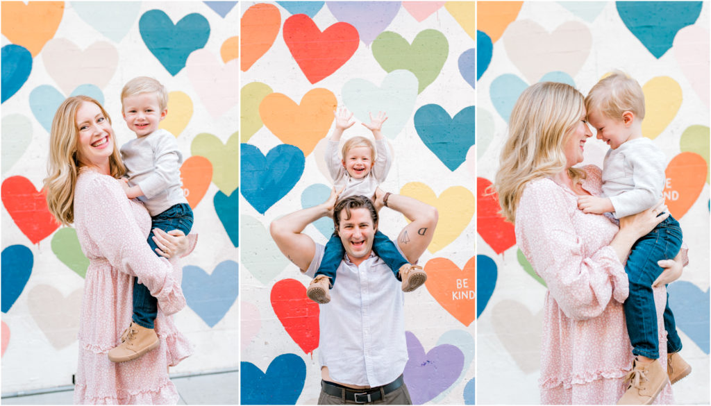 South End family session maternity session confetti hearts wall