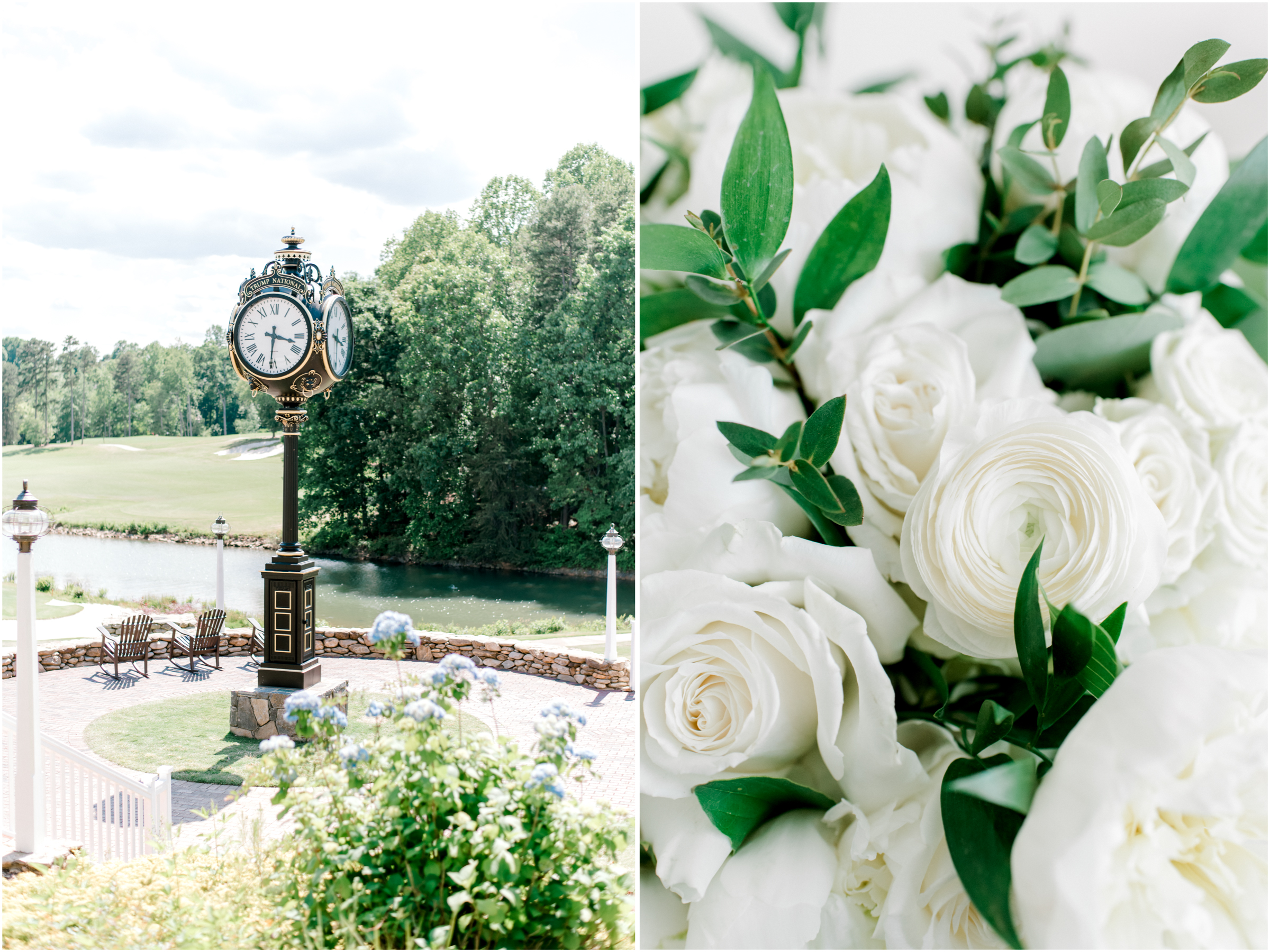 bell tower clock and roses
