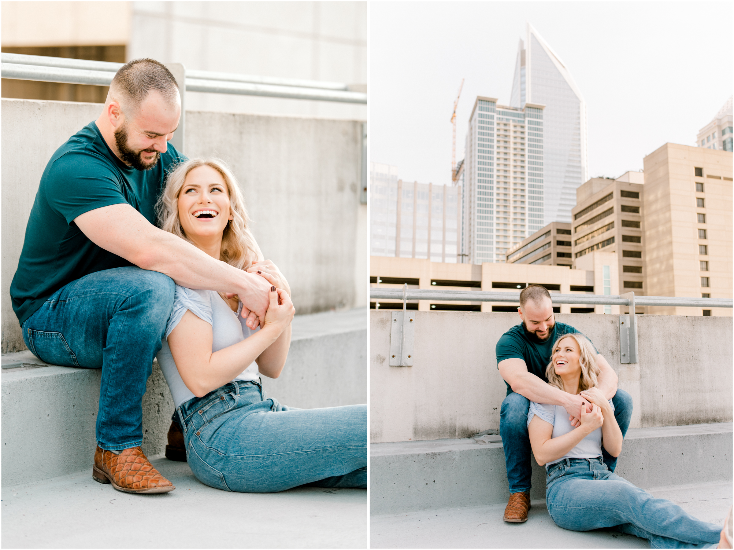 uptown Charlotte rooftop engagement session