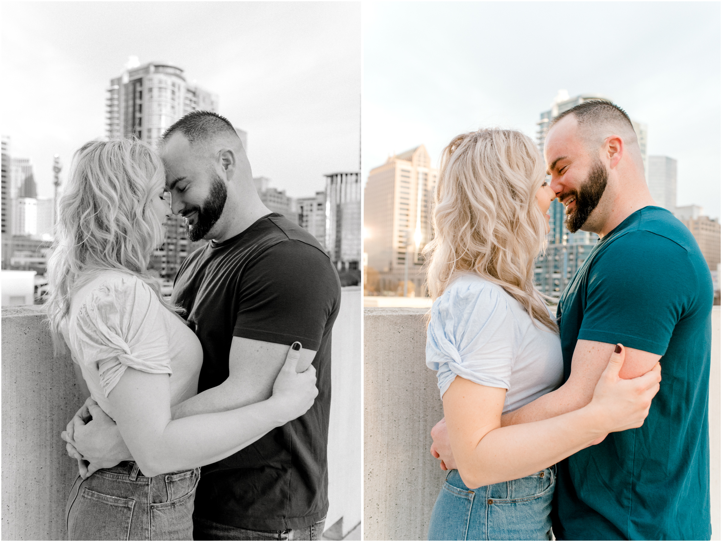 uptown Charlotte rooftop engagement session