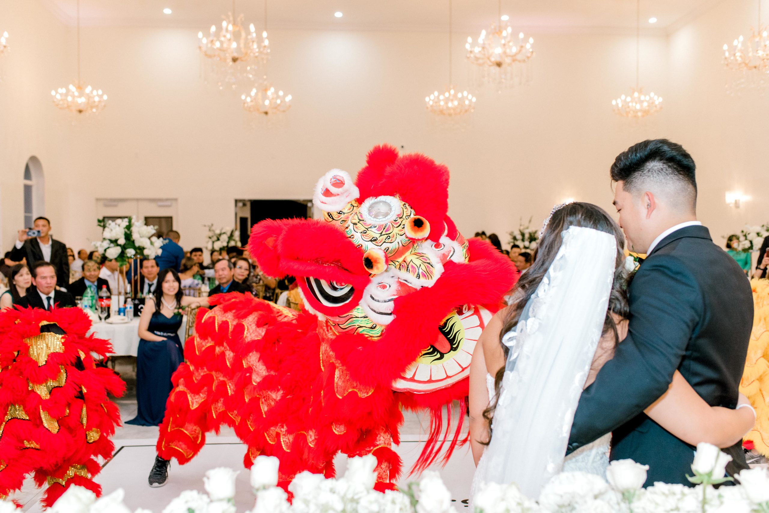 lion dance at wedding reception
