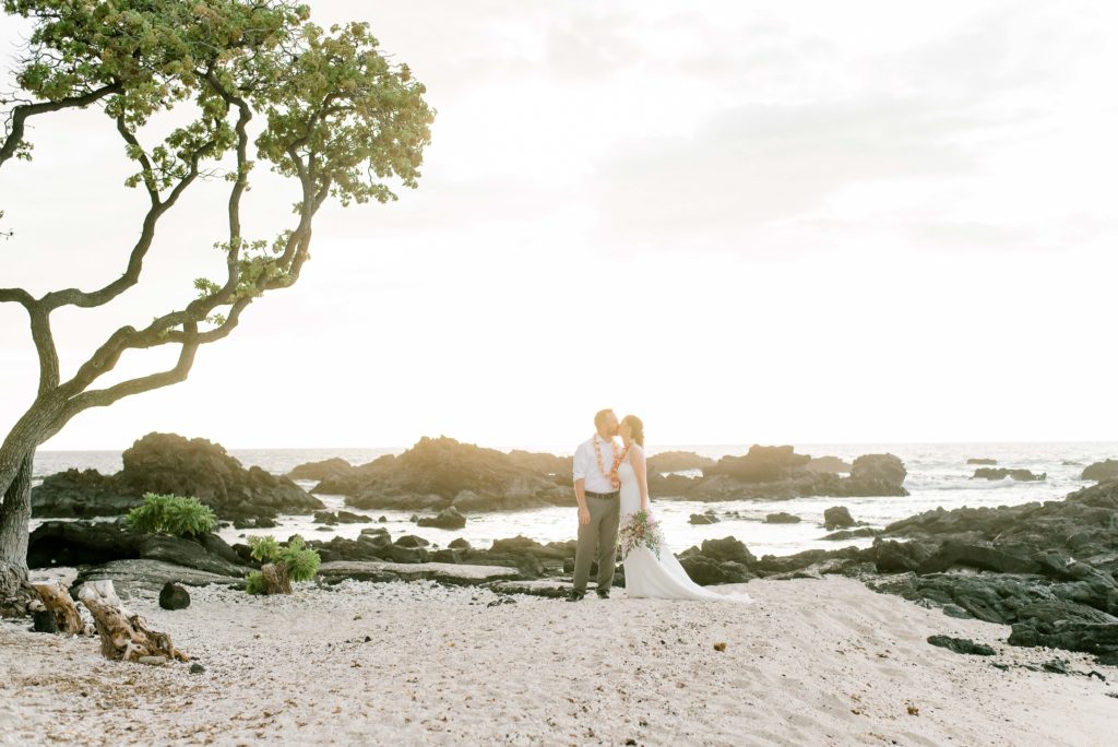 Hawaii sunset bride and groom portrait